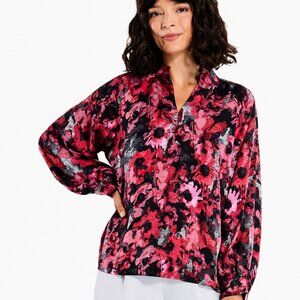 NEW Nic+Zoe Glowing Garden Colorful Silky Floral Popover Top- Size 1X